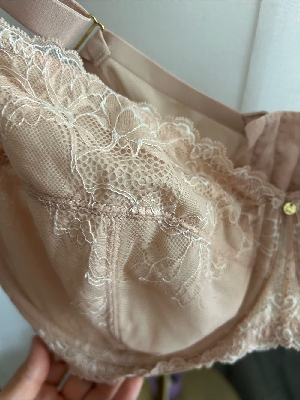 Cacique 42DDD Bra Modern Lace Covered Full Coverage Beige Floral - Picture 4 of 9